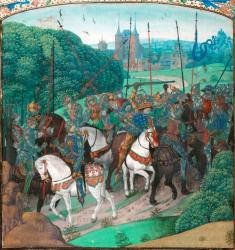 Charles VI saisi de folie dans la forêt du Mans. Enluminure du XVè siècle réalisée pour les chroniques de Jean Froissart